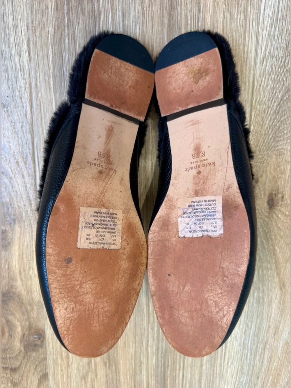 Kate Spade Caelyn Black Pebble Leather Shearling Lined Loafers 8.5